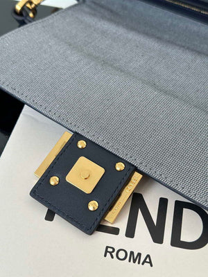 Fendi 8BR600 Baguette Medium bag navy Blue denim-effect FF jacquard bag - Default Title - View 7