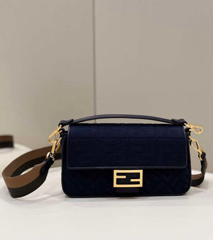 Fendi 8BR600 Baguette Medium bag with FF embroidery 0159AM Navy Blue - Default Title - View 1