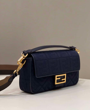 Fendi 8BR600 Baguette Medium bag with FF embroidery 0159AM Navy Blue - Default Title - View 2