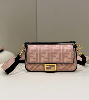 Fendi 8BR600 Baguette Medium bag with FF embroidery 0159AM Pink with Black - Default Title - View 1