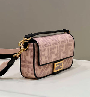 Fendi 8BR600 Baguette Medium bag with FF embroidery 0159AM Pink with Black - Default Title - View 2