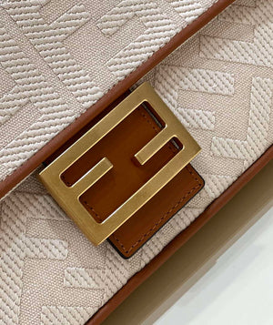 Fendi 8BR600 Baguette Medium bag with FF embroidery Beige 0159A - Default Title - View 5