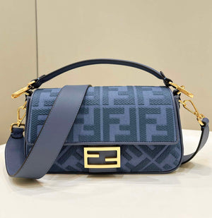 Fendi 8BR600 Baguette Medium bag with FF embroidery Sky Blue 0159A - Default Title - View 1