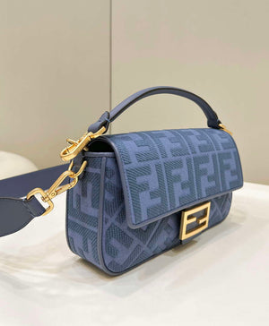 Fendi 8BR600 Baguette Medium bag with FF embroidery Sky Blue 0159A - Default Title - View 3