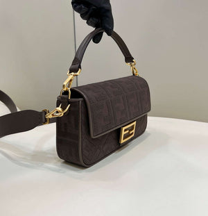 Fendi 8BR600 Baguette Medium Chocolate FF jacquard fabric bag - Default Title - View 3
