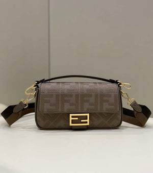 Fendi 8BR600 Baguette Medium coffee FF jacquard fabric bag - Default Title - View 1