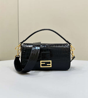 Fendi 8BR600 Baguette Medium Crocodile leather 8628 bag Black - Default Title - View 1