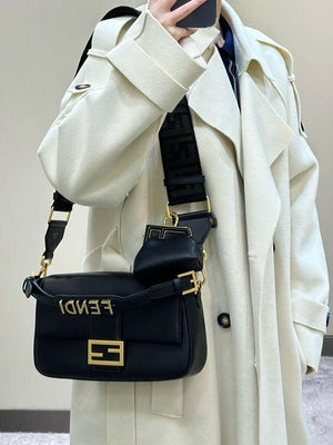 Fendi 8BR600 Baguette Medium Black leather 8629 bag Black - Default Title - View 14