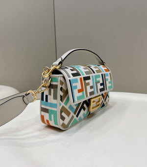 Fendi 8BR600 Baguette Medium Multicolour canvas bag with FF embroidery 0159A - Default Title - View 3