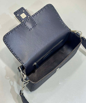 Fendi 8BR600 Baguette Midnight blue Selleria bag with Oversized Topstitching 8610 - Default Title - View 8