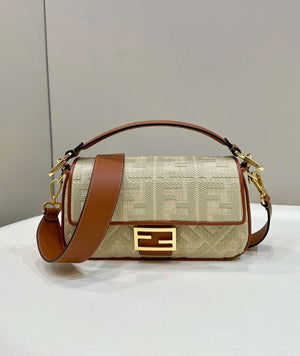 Fendi 8BR600 Baguette Natural straw bag with FF embroidery Beige - Default Title - View 1