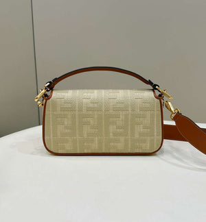 Fendi 8BR600 Baguette Natural straw bag with FF embroidery Beige - Default Title - View 2