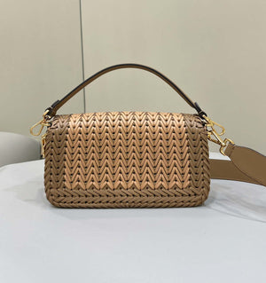 Fendi 8BR600 Baguette Sand and Brown interlaced leather and raffia bag 8630 - Default Title - View 2