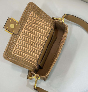 Fendi 8BR600 Baguette Sand and Brown interlaced leather and raffia bag 8630 - Default Title - View 8