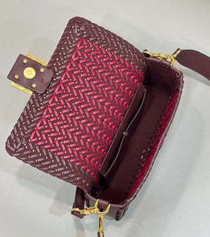 Fendi 8BR600 Baguette Wine Red interlaced leather and raffia bag 8630 - Default Title - View 9