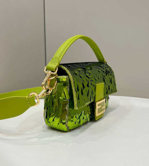 Fendi 8BR600 Medium Baguette Acid green sequin and leather bag 8601 - Default Title - View 3