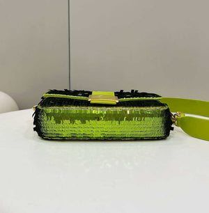 Fendi 8BR600 Medium Baguette Acid green sequin and leather bag 8601 - Default Title - View 5