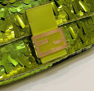 Fendi 8BR600 Medium Baguette Acid green sequin and leather bag 8601 - Default Title - View 6