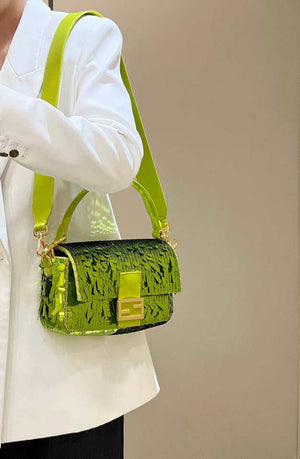 Fendi 8BR600 Medium Baguette Acid green sequin and leather bag 8601 - Default Title - View 14