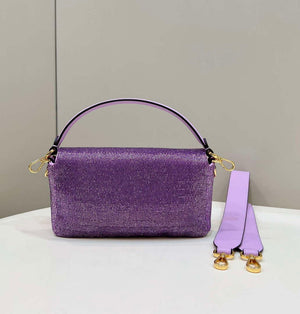 Fendi 8BR600 Medium Baguette Beads Purple leather Bag 8599 - Default Title - View 2
