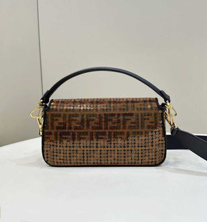 Fendi 8BR600 Medium Baguette Brown FF jacquard fabric bag with sequins - Default Title - View 2