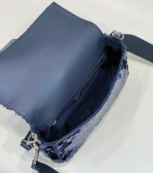 Fendi 8BR600 Medium Baguette Dark and mid blue sequin and leather bag 8601 - Default Title - View 9
