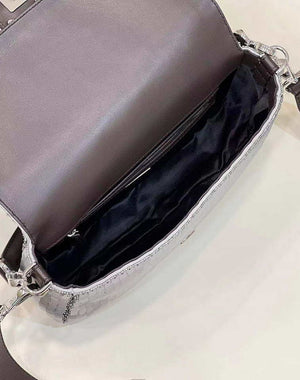Fendi 8BR600 Medium Baguette Silver sequin and leather bag 8601 - Default Title - View 9