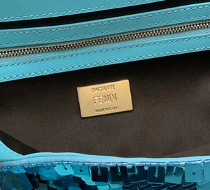 Fendi 8BR600 Medium Baguette Turquoise sequin and leather bag 8601 - Default Title - View 6