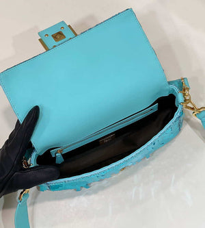 Fendi 8BR600 Medium Baguette Turquoise sequin and leather bag 8601 - Default Title - View 9