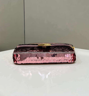 Fendi 8BR792 Medium Baguette 1997 Rose Red Satin Bag with Sequins 8528 - Default Title - View 5