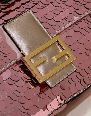 Fendi 8BR792 Medium Baguette 1997 Rose Red Satin Bag with Sequins 8528 - Default Title - View 6