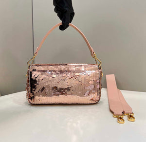 Fendi 8BR600 Medium Baguette Pink sequin and leather bag 8601 - Default Title - View 2