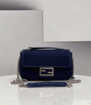 Fendi 8BR793 Midi Baguette Chain FF Fabric Bag Blue - Default Title - View 1