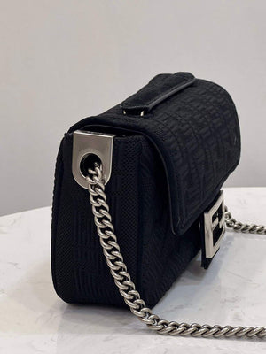 Fendi 8BR793 Midi Baguette Chain FF Fabric Bag Black - Default Title - View 3