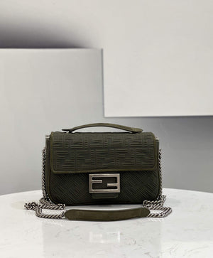 Fendi 8BR793 Midi Baguette Chain FF Fabric Bag Green - Default Title - View 1