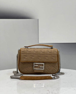 Fendi 8BR793 Midi Baguette Chain FF Fabric Bag Beige - Default Title - View 1