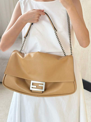 Fendi 8BR828AS7AF1QD0 Baguette Chain Large Black leather bag 8669 Apricot - Default Title - View 14