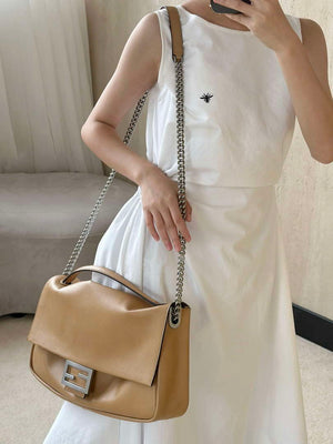 Fendi 8BR828AS7AF1QD0 Baguette Chain Large Black leather bag 8669 Apricot - Default Title - View 15