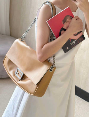 Fendi 8BR828AS7AF1QD0 Baguette Chain Large Black leather bag 8669 Apricot - Default Title - View 16