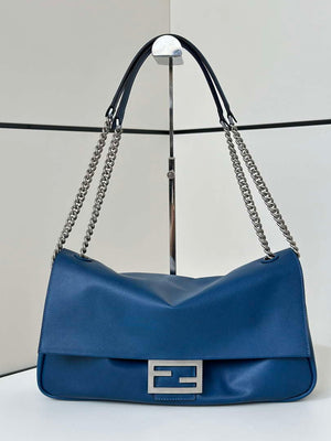 Fendi 8BR828AS7AF1QD0 Baguette Chain Large Black leather bag 8669 Blue - Default Title - View 5