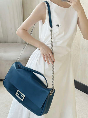 Fendi 8BR828AS7AF1QD0 Baguette Chain Large Black leather bag 8669 Blue - Default Title - View 2