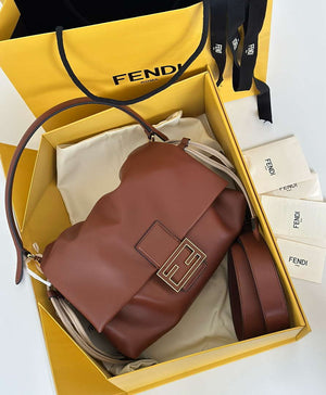 Fendi 8BR833AQ0DF1SK5 Mamma Baguette Medium Brown nappa leather bag 8677M - Default Title - View 1