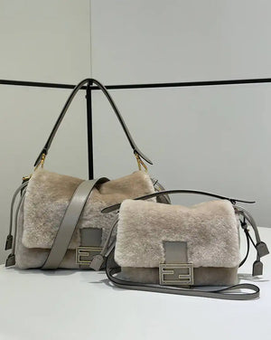 Fendi 8BR833AYCUF0NGA Mamma Baguette Medium Beige shearling bag 8693L - Default Title - View 6