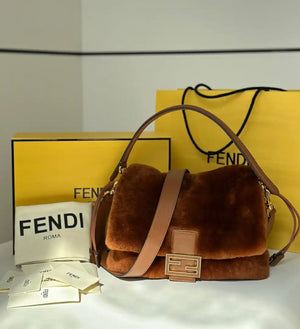 Fendi 8BR833AYCUF0NGA Mamma Baguette Medium Brown shearling bag 8693L - Default Title - View 2