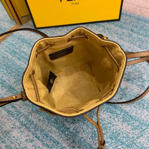 Fendi 8BS010 Mon Tresor Leather And Canvas Mini Bag Apricot - luxibagsmall