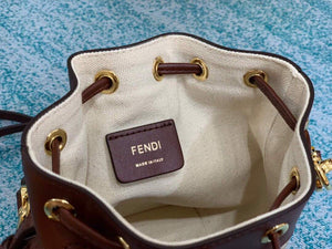 Fendi 8BS010 Mon Tresor Leather And Canvas Mini Bag Beige - luxibagsmall