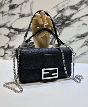 Fendi 8BS017 Baguette Mini Black Selleria bag with 309 hand-sewn Tpstitches 8610S - Default Title - View 10