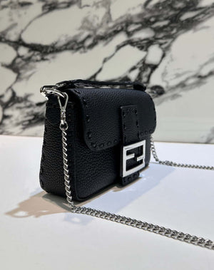 Fendi 8BS017 Baguette Mini Black Selleria bag with 309 hand-sewn Tpstitches 8610S - Default Title - View 12