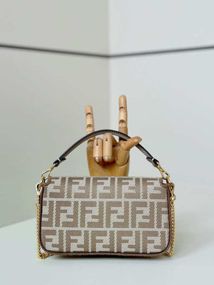 Fendi 8BS017 Baguette Mini Dove Gray denim-effect FF jacquard bag - Default Title - View 4