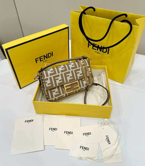 Fendi 8BS017 Baguette Mini Apricot denim-effect FF jacquard bag - Default Title - View 1